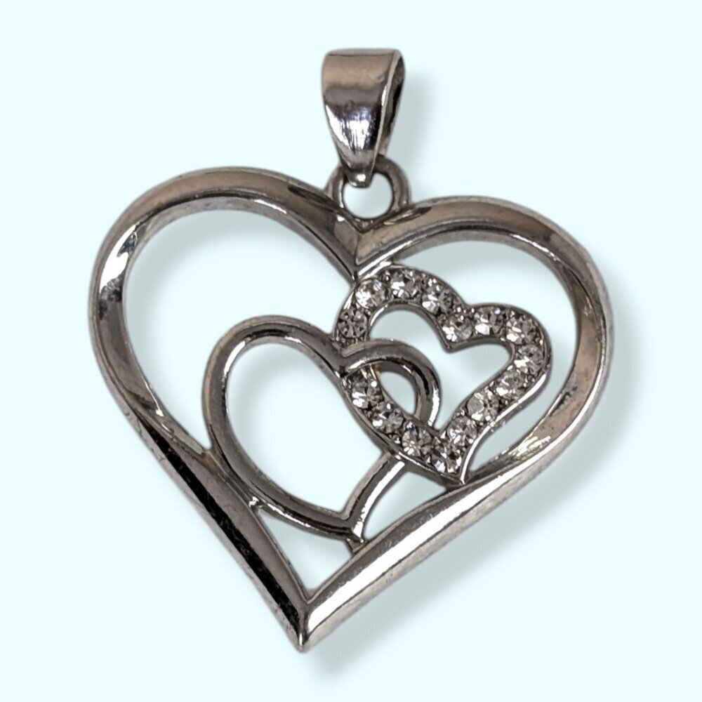 Heart Cut Out Rhinestone Pendant